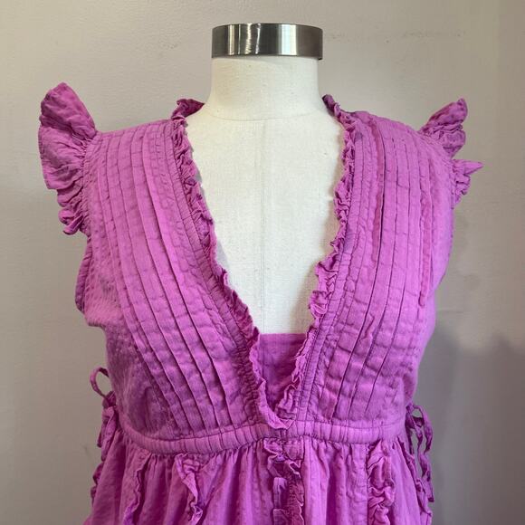 Banjanan Chandra 100% Cotton Ruffle Tiered Sleeveless Midi Dress Pink M - Picture 10 of 10